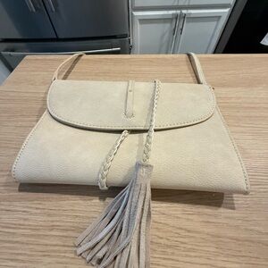 Anthropologie Cream Tassel Clutch